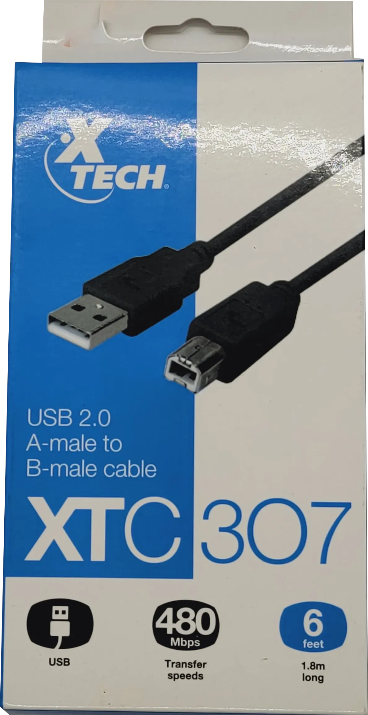 XTC 307 XTECH Cable para impresoras USB 2.0 A macho a B macho, 6 pies de largo. - Imagen 2