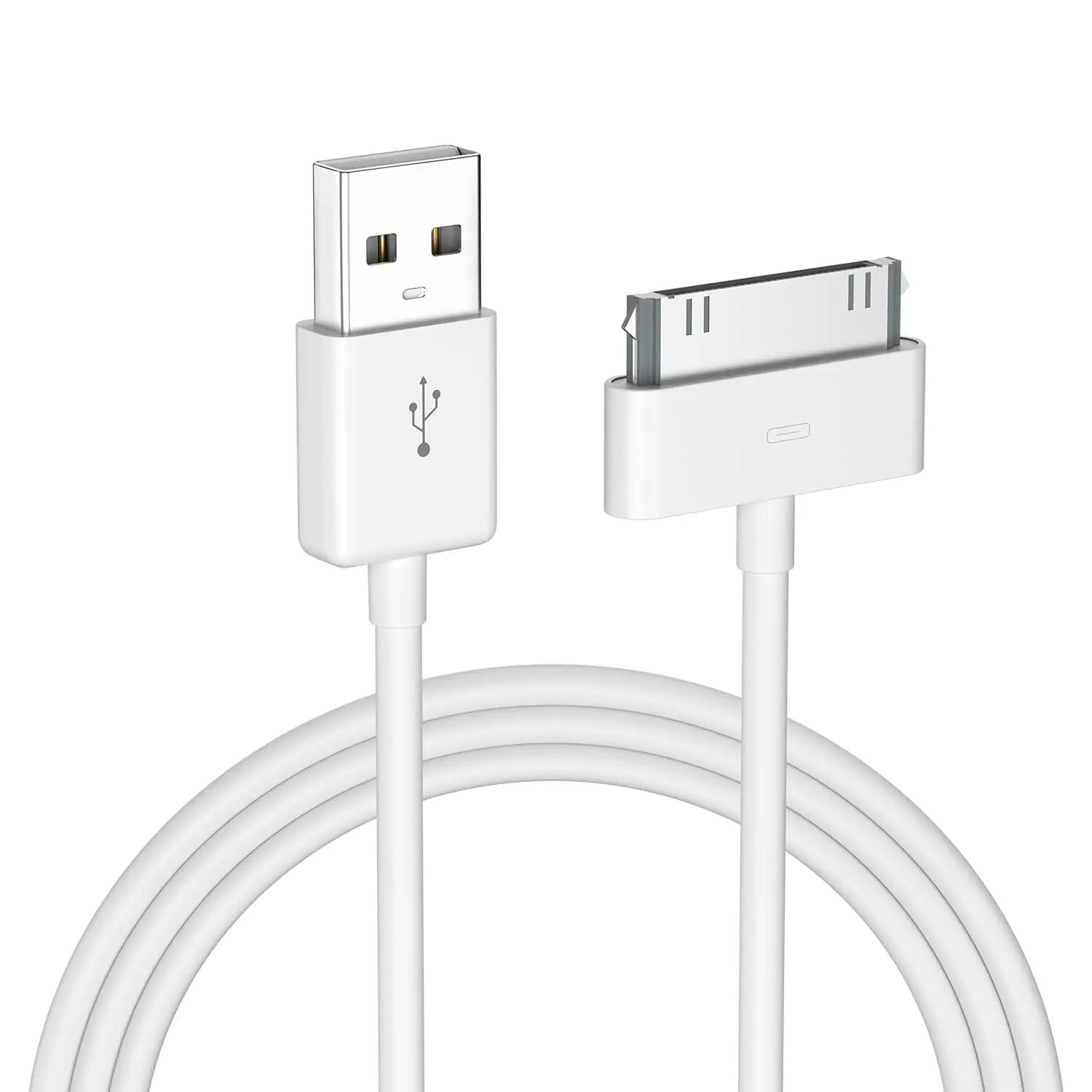 Cable de carga USB de 30 pines certificado por Apple, cable de carga USB de 4.0 pies compatible con iPhone 4 4S 3G 3GS iPad 1 2 3 iPod Touch Nano blanco