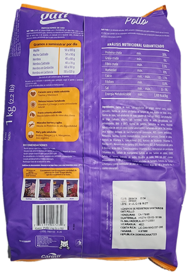 Comida para gatos, Gati pollo, 1kg, 1 kilogramo, gati pollo 2.2lb - Imagen 3