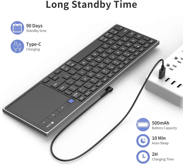 CZUR Teclado inalámbrico con panel táctil, teclado de computadora recargable, teclado ultradelgado portátil para PC/portátil/tableta/teléfono/Smart TV  CAJA ABIERTA - Imagen 12