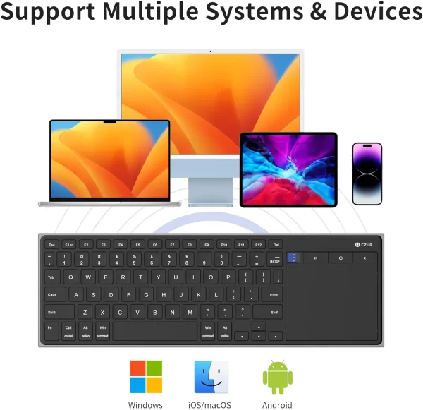 CZUR Teclado inalámbrico con panel táctil, teclado de computadora recargable, teclado ultradelgado portátil para PC/portátil/tableta/teléfono/Smart TV  CAJA ABIERTA - Imagen 11