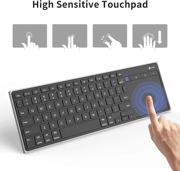 CZUR Teclado inalámbrico con panel táctil, teclado de computadora recargable, teclado ultradelgado portátil para PC/portátil/tableta/teléfono/Smart TV  CAJA ABIERTA - Imagen 10