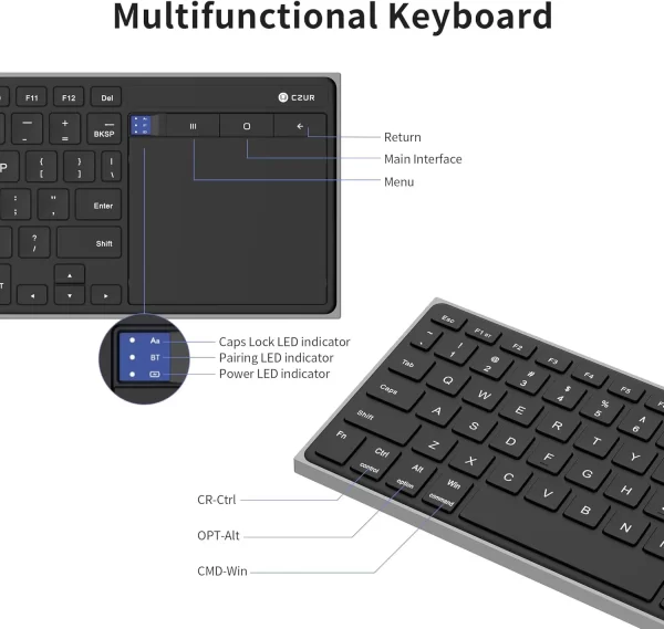 CZUR Teclado inalámbrico con panel táctil, teclado de computadora recargable, teclado ultradelgado portátil para PC/portátil/tableta/teléfono/Smart TV  CAJA ABIERTA - Imagen 13